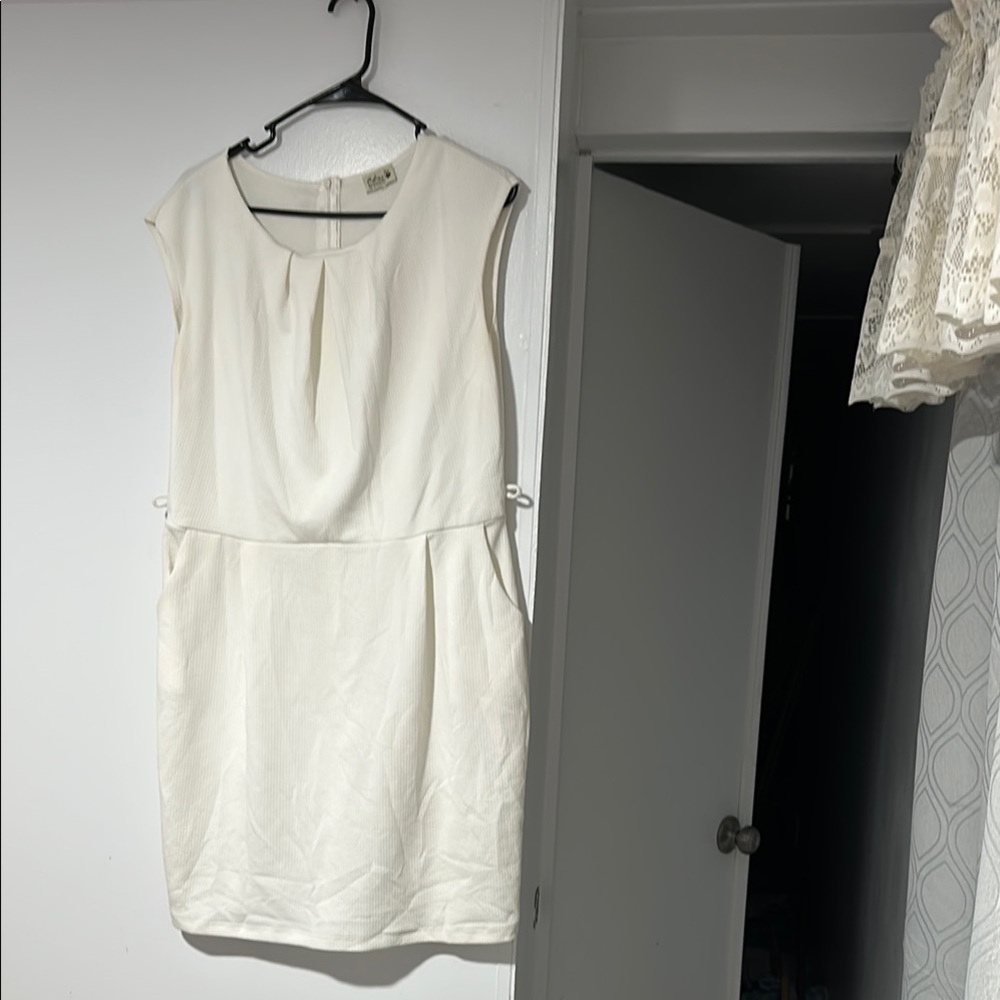 Celine Cream Sheath Mini Dress with Cowl Neck